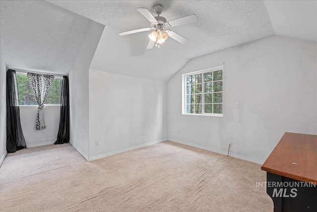 42 Hiatt Cir, Idaho City, ID 83631 - bonus room with lofted ceiling, carpet flooring, a textured ceiling, baseboards, and a ceiling fan