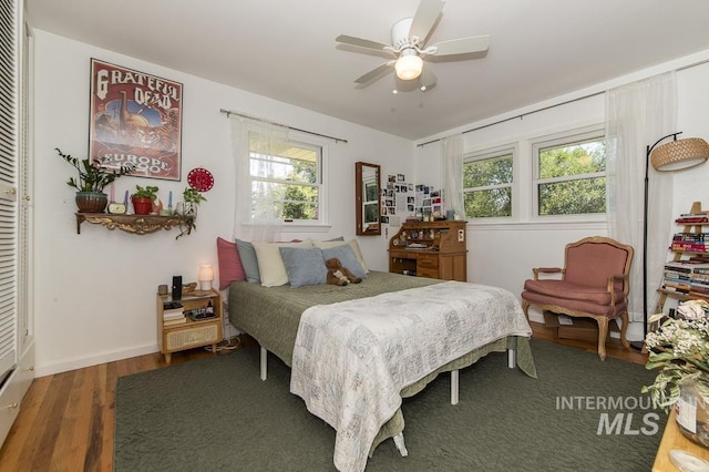 2844 Parke Circle Dr, Boise, ID 83705 - bedroom with wood finished floors, multiple windows, and a ceiling fan