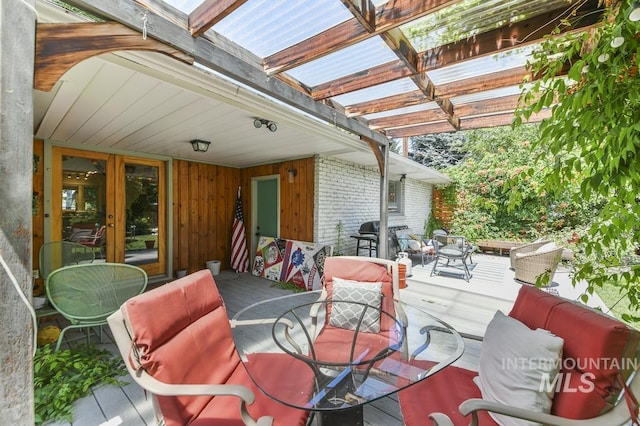 2844 Parke Circle Dr, Boise, ID 83705 - view of patio / terrace with french doors, outdoor dining space, a pergola, a deck, and a grill