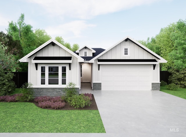 6538 S Evie Way, Eagle, ID 83629 - view of front of property featuring board and batten siding, stone siding, and a front yard
