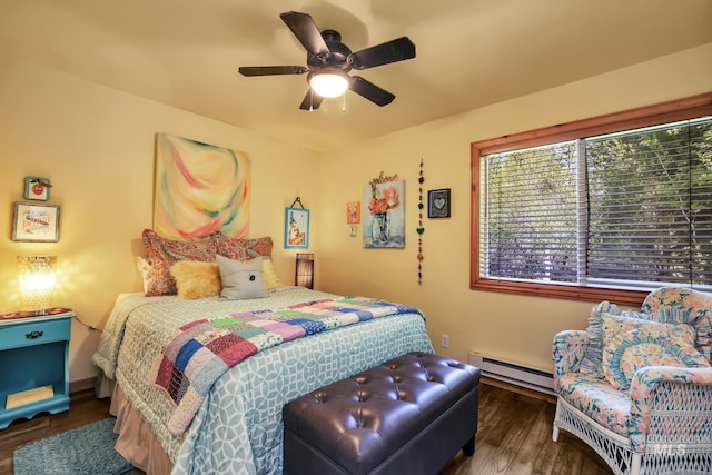 141 Stibnite St Unit 15, Mccall, ID 83638 - bedroom featuring a baseboard heating unit, wood finished floors, and ceiling fan