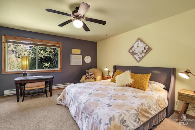 141 Stibnite St Unit 15, Mccall, ID 83638 - carpeted bedroom featuring baseboards, ceiling fan, baseboard heating, and a baseboard heating unit