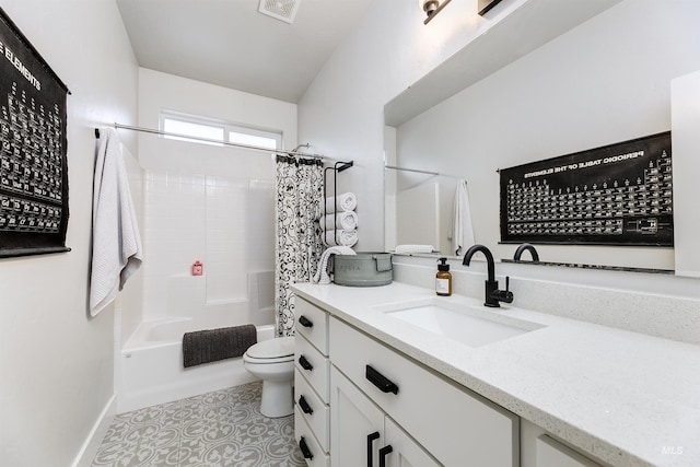 20513 N Glenisla Ave, Boise, ID 83714 - bathroom with tile patterned floors, toilet, shower / tub combo with curtain, vanity, and visible vents