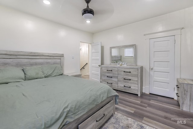 317 W C, Shoshone, ID 83352 - bedroom featuring recessed lighting, a ceiling fan, and wood finished floors