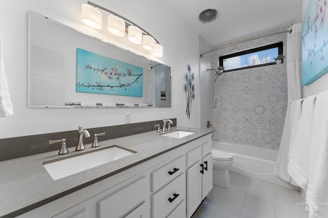 full bathroom with tile patterned flooring, vanity, shower / bath combination with curtain, and toilet