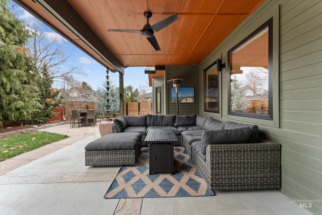 view of patio / terrace featuring ceiling fan and an outdoor hangout area