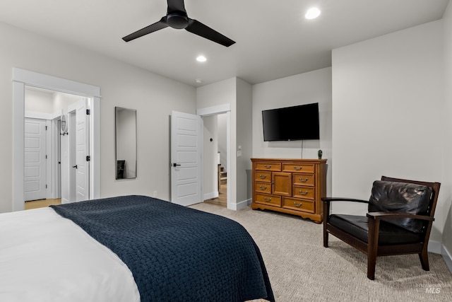 11645 N 24th Ave, Boise, ID 83714 - bedroom with a ceiling fan, baseboards, light colored carpet, and recessed lighting
