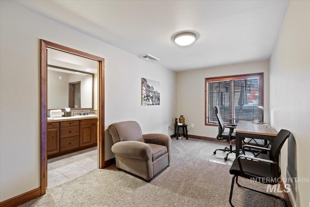 view of carpeted home office