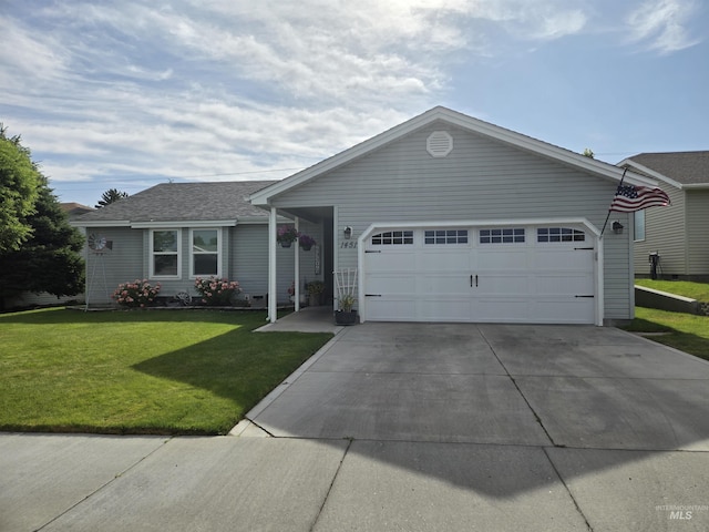 1451 Spurlock Ct, Twin Falls, ID 83301 - ranch-style home featuring a front lawn, concrete driveway, and a garage