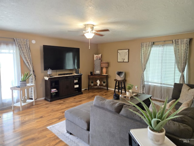 1451 Spurlock Ct, Twin Falls, ID 83301 - living area featuring ceiling fan, plenty of natural light, wood finished floors, and a textured ceiling