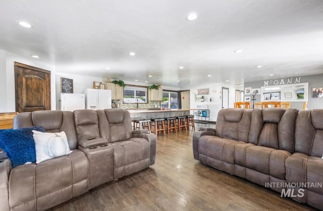 living area featuring recessed lighting and wood finished floors