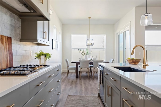 8820 E Snow Drop St, Nampa, ID 83687 - kitchen with light countertops, appliances with stainless steel finishes, a sink, and gray cabinets