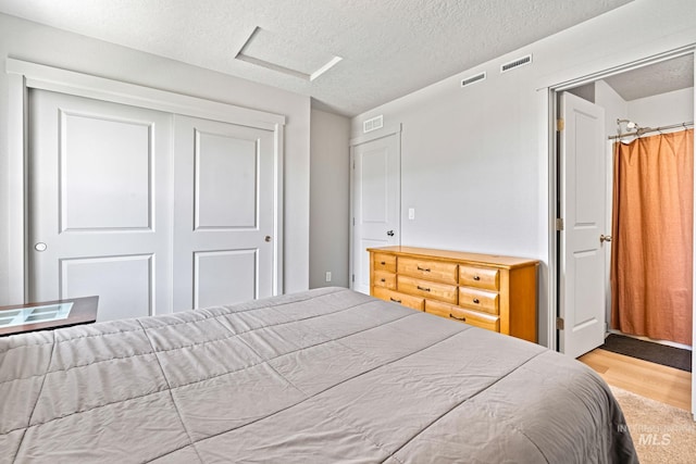 2312 E Spice Loop Unit 2, Nampa, ID 83687 - bedroom featuring light wood-style floors, a closet, a textured ceiling, and attic access