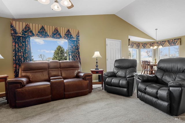 72 Pelican Dr, Rupert, ID 83350 - carpeted living area with a chandelier and lofted ceiling