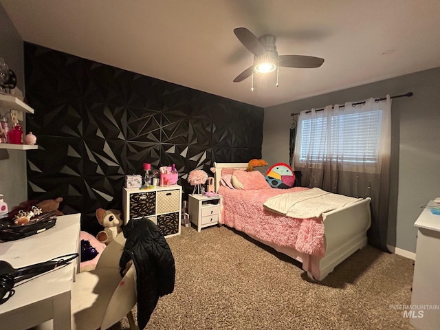 bedroom featuring carpet floors and ceiling fan