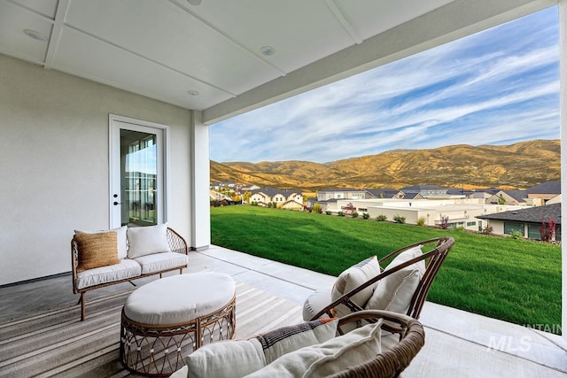 view of patio with a mountain view