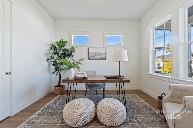 home office featuring dark wood-type flooring and a wealth of natural light