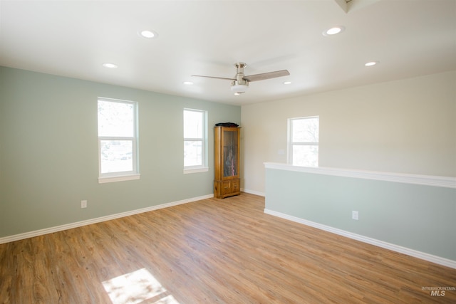 260 State St, Grand View, ID 83624 - unfurnished room with ceiling fan, light wood-type flooring, recessed lighting, and baseboards