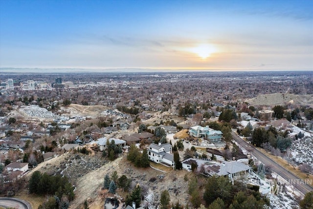 view of aerial view at dusk