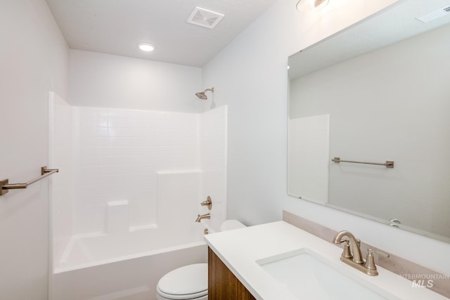 full bathroom with vanity, toilet, and bathing tub / shower combination