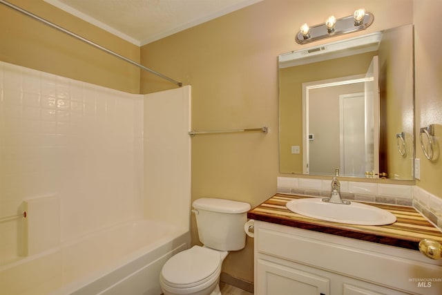 full bathroom with shower / tub combination, toilet, and vanity