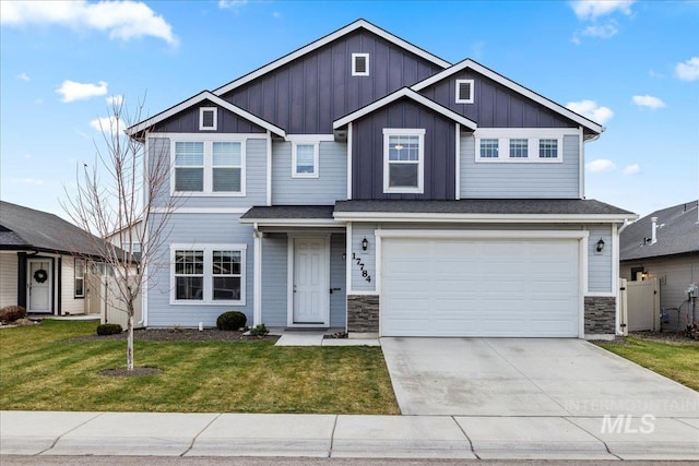 craftsman-style house with a front lawn and a garage