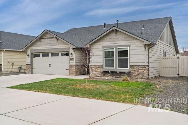 6296 W Mattawa Dr, Meridian, ID 83646 - craftsman inspired home with an attached garage, roof with shingles, driveway, and stone siding