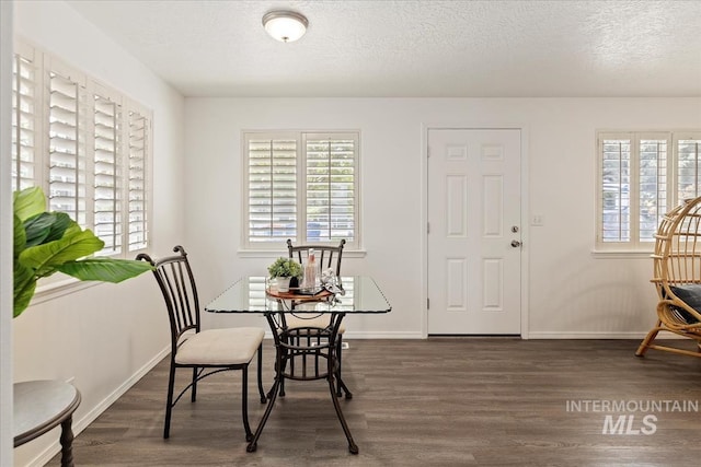 13343 N Horseshoe Bend Rd, Boise, ID 83714 - dining area with dark wood-style flooring, a textured ceiling, and baseboards
