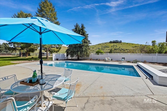 13343 N Horseshoe Bend Rd, Boise, ID 83714 - view of pool featuring a fenced backyard, a patio, and a mountain view