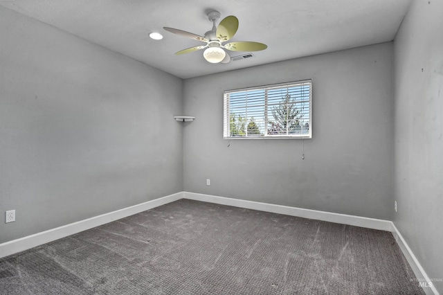 5278 N Cougar Flat Pl, Meridian, ID 83646 - empty room with baseboards, ceiling fan, visible vents, and carpet