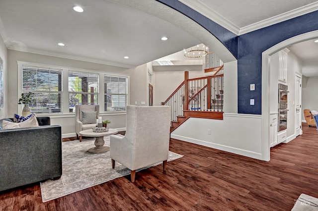 5278 N Cougar Flat Pl, Meridian, ID 83646 - living area with baseboards, crown molding, and wood finished floors