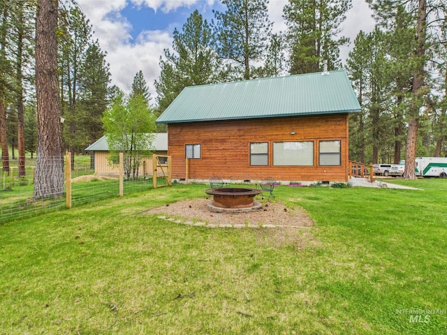 19 Hack Ln, Idaho City, ID 83631 - back of house featuring a fire pit, crawl space, and metal roof