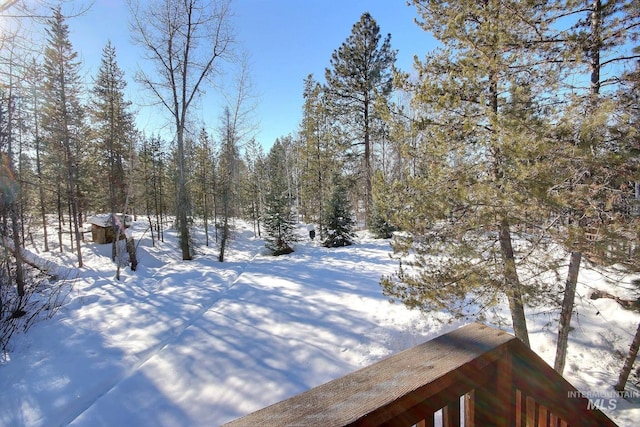 view of yard layered in snow