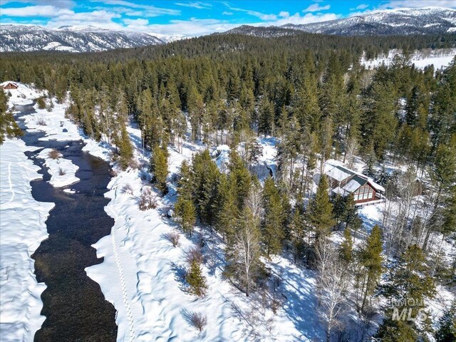 14187 Hancock Rd, Mccall, ID 83638 - bird's eye view featuring a view of trees and a mountain view