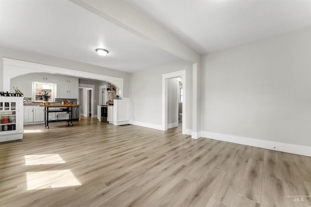 unfurnished living room with light wood-type flooring