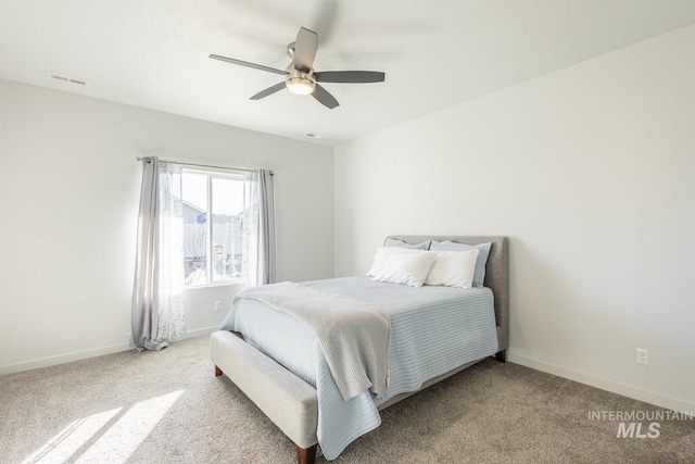 bedroom featuring carpet floors and ceiling fan