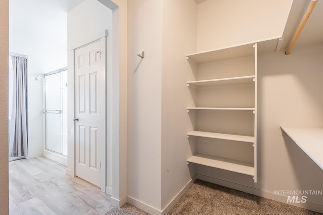 spacious closet with light hardwood / wood-style flooring