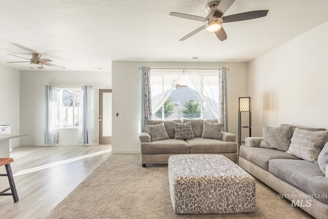 living room featuring plenty of natural light and a textured ceiling