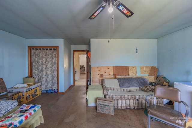 living room with ceiling fan