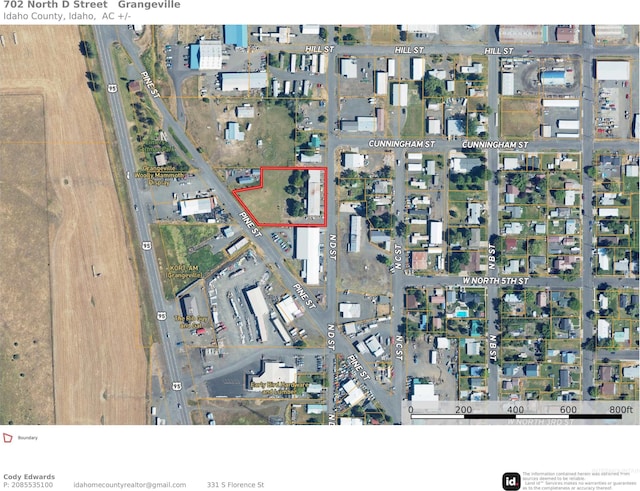 702 N D St, Grangeville, ID 83530 - aerial map of property and surrounding area with property parcel outlined