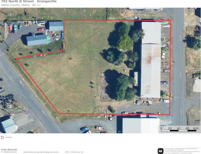 702 N D St, Grangeville, ID 83530 - aerial view of property's location with property parcel outlined