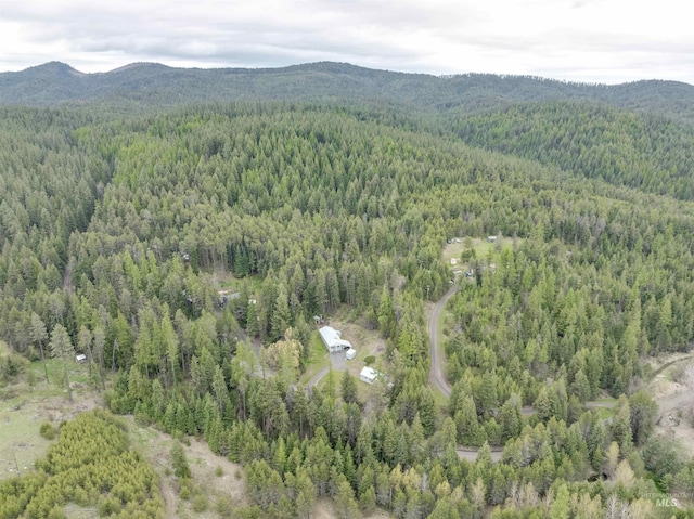 bird's eye view with a view of trees and a mountain view
