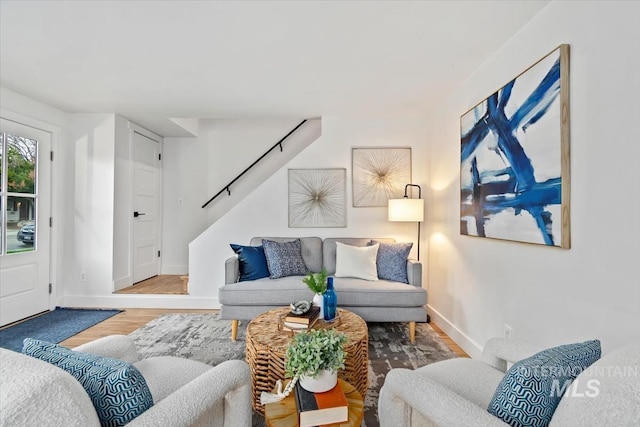 916 N 32nd St, Boise, ID 83702 - living room with baseboards, wood finished floors, and stairs