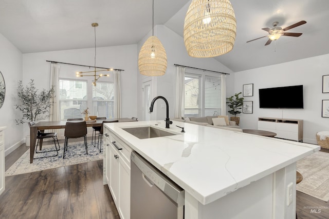 2935 NW 8th Ave, Meridian, ID 83646 - kitchen with a sink, vaulted ceiling, dishwasher, a chandelier, and open floor plan