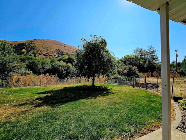 view of yard with a mountain view and a rural view