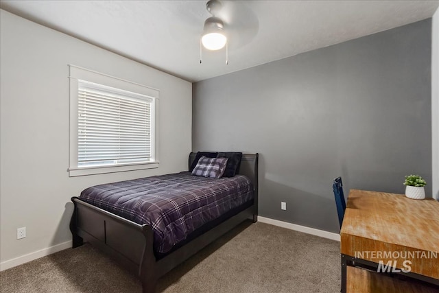 bedroom featuring carpet and ceiling fan