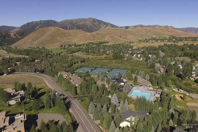 109 Angani Way Unit 15, Sun Valley, ID 83353 - aerial overview of property's location featuring a pool and a mountainous background