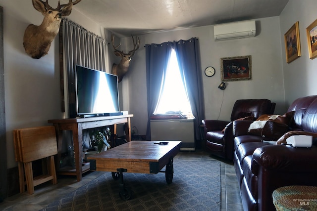 living room with an AC wall unit
