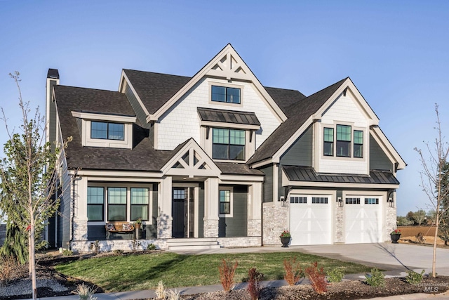 3461 N Holly Oak Way, Eagle, ID 83616 - craftsman house with concrete driveway, roof with shingles, a garage, and a standing seam roof
