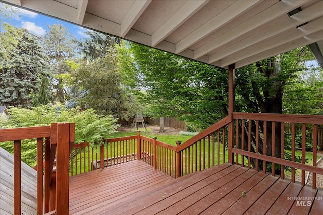 7313 W Court Ave, Boise, ID 83704 - wooden deck with view of wooded area